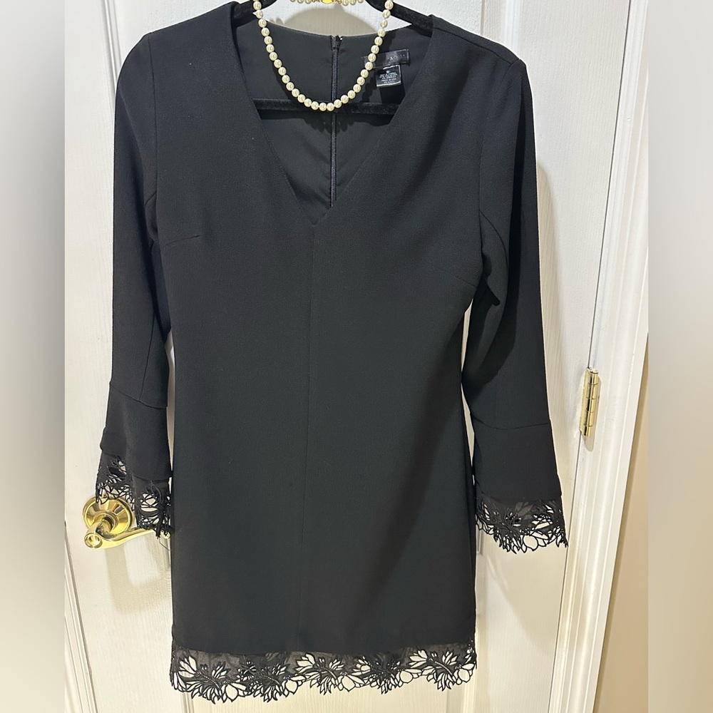 Bloomingdale’s Aqua Brand Elegant Black Shift Dress with Lace Trim